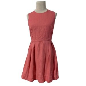 Gap Coral Pink 100 Linen Fit Flare Dress Size 4 Sleeveless Pleated Summer